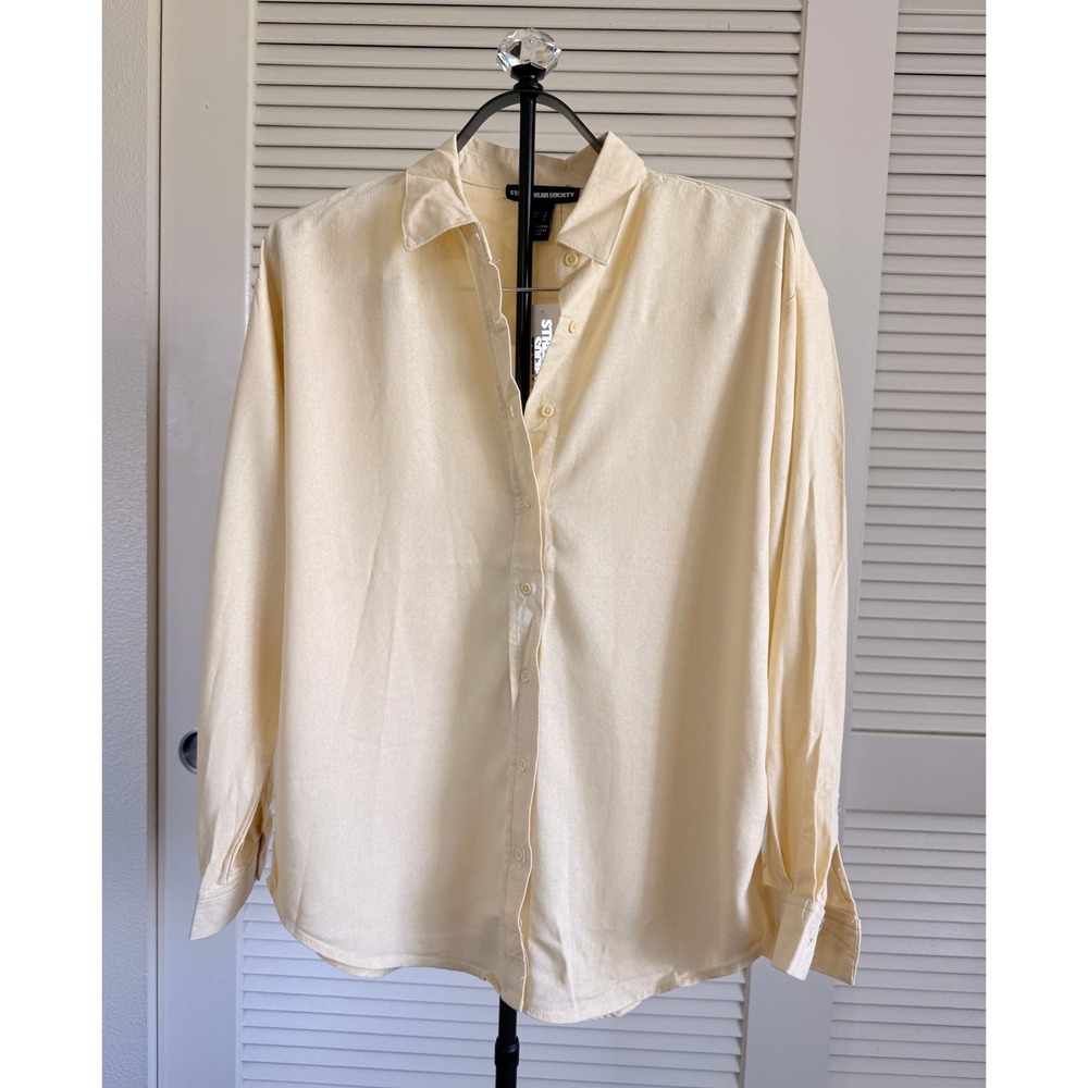 Streetwear Society Linen Blend Button Down Shirt Small Pale Yellow